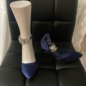 Blue Satin Evening Pumps 6 1/2
